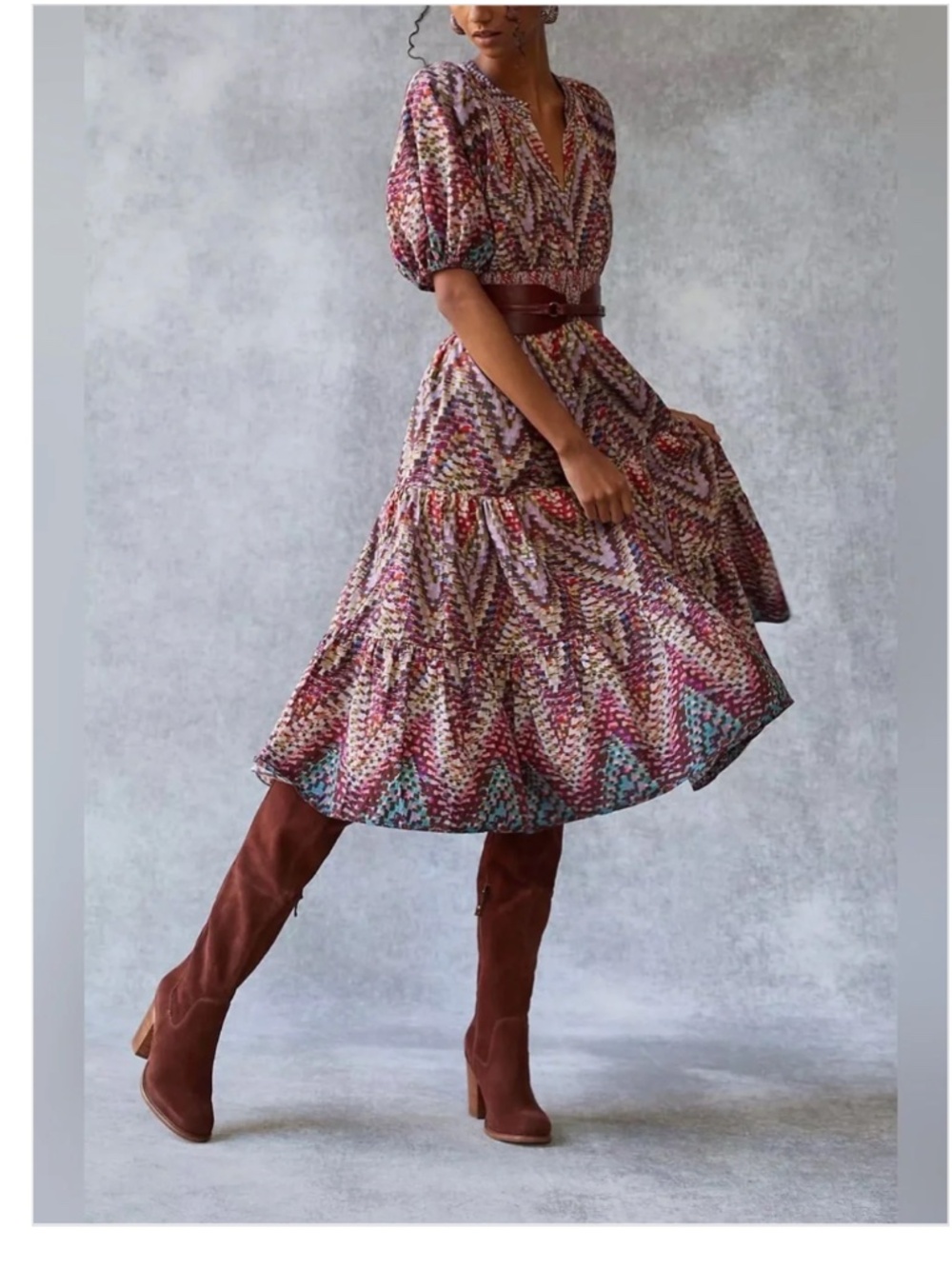 Conditions Apply Anthropologie Puff Sleeve Smocked Waist Midi Dress 10